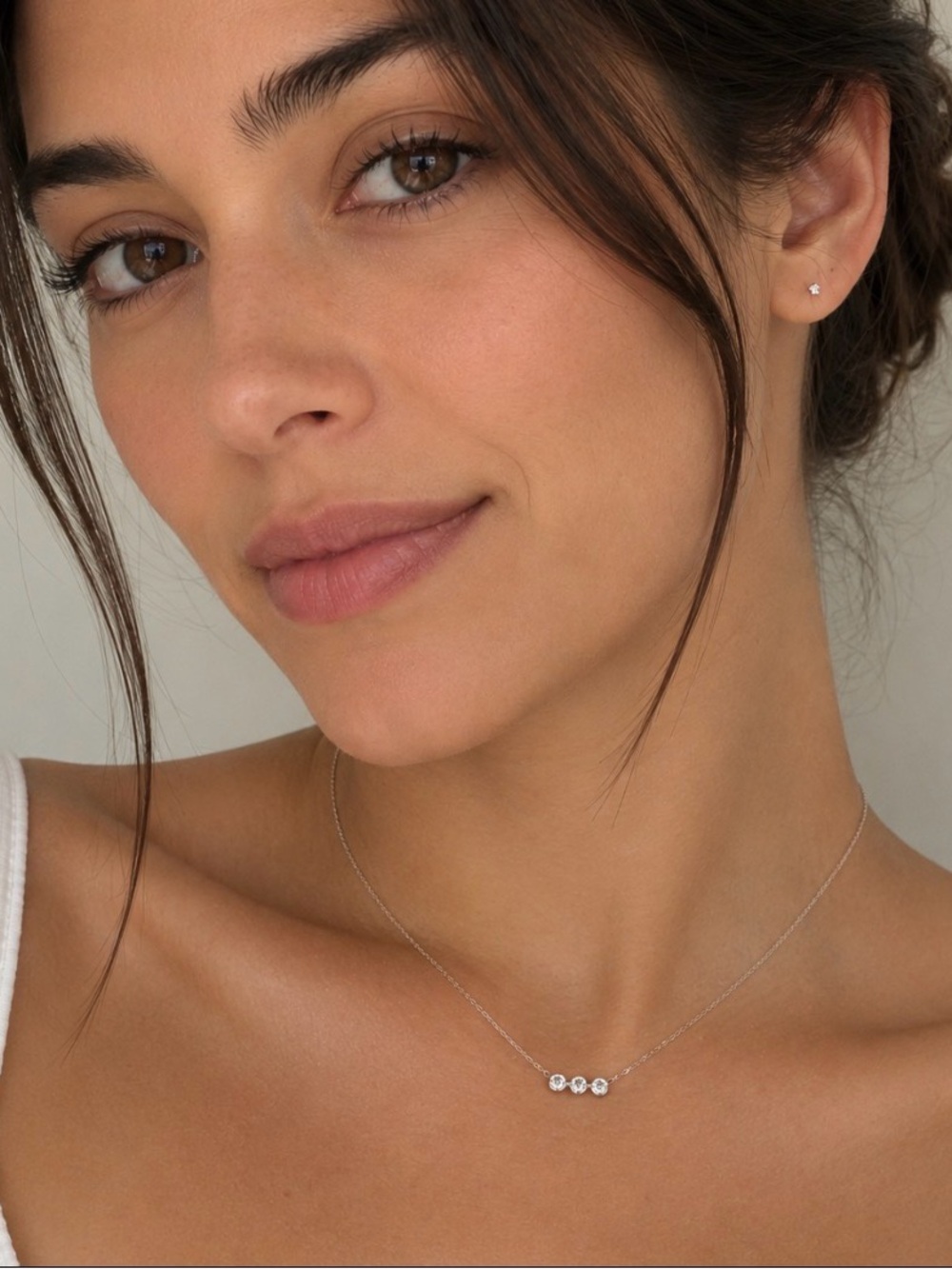 Elegant Sterling Silver Necklace with Triple Moissanite Stones